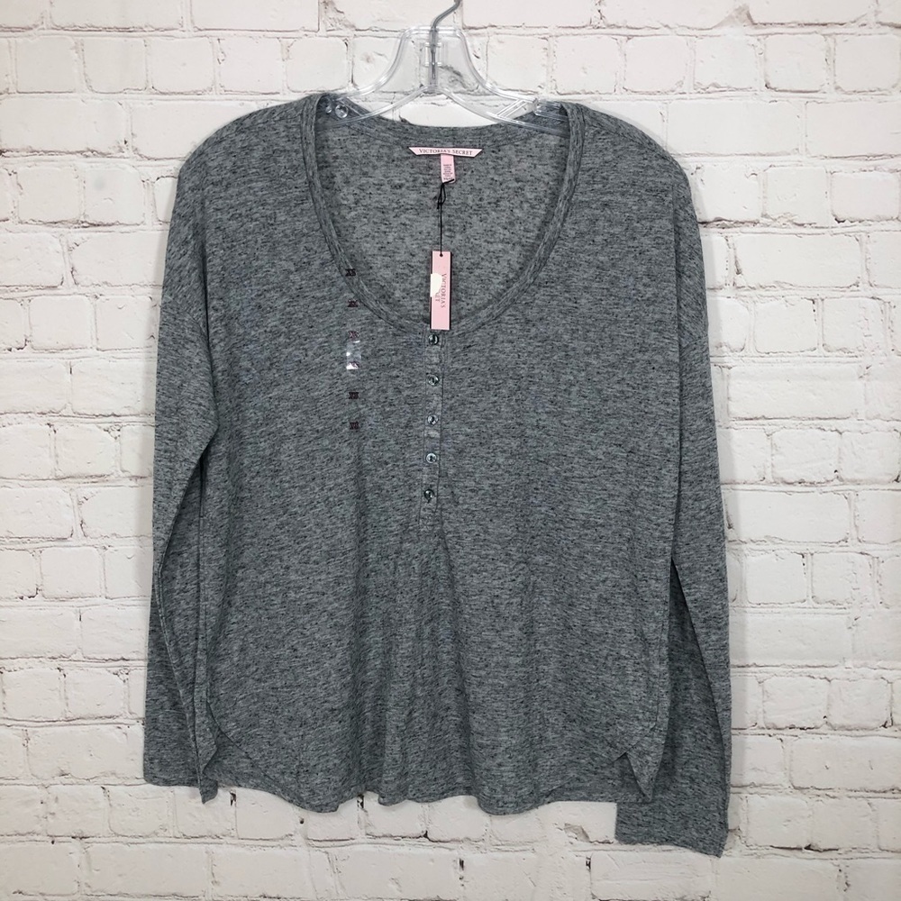 Victoria's Secret Henley Shirt Womens Size XS Gray Speckled Soft NWT